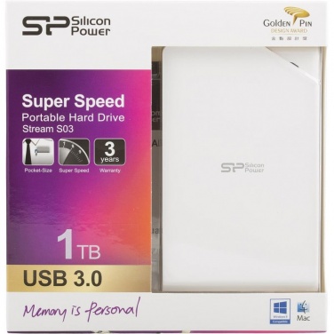 Logo trade mainoslahja ja liikelahja tuotekuva: Kannettava SSD Silicon Power Stream S03 1 TB, valkoinen