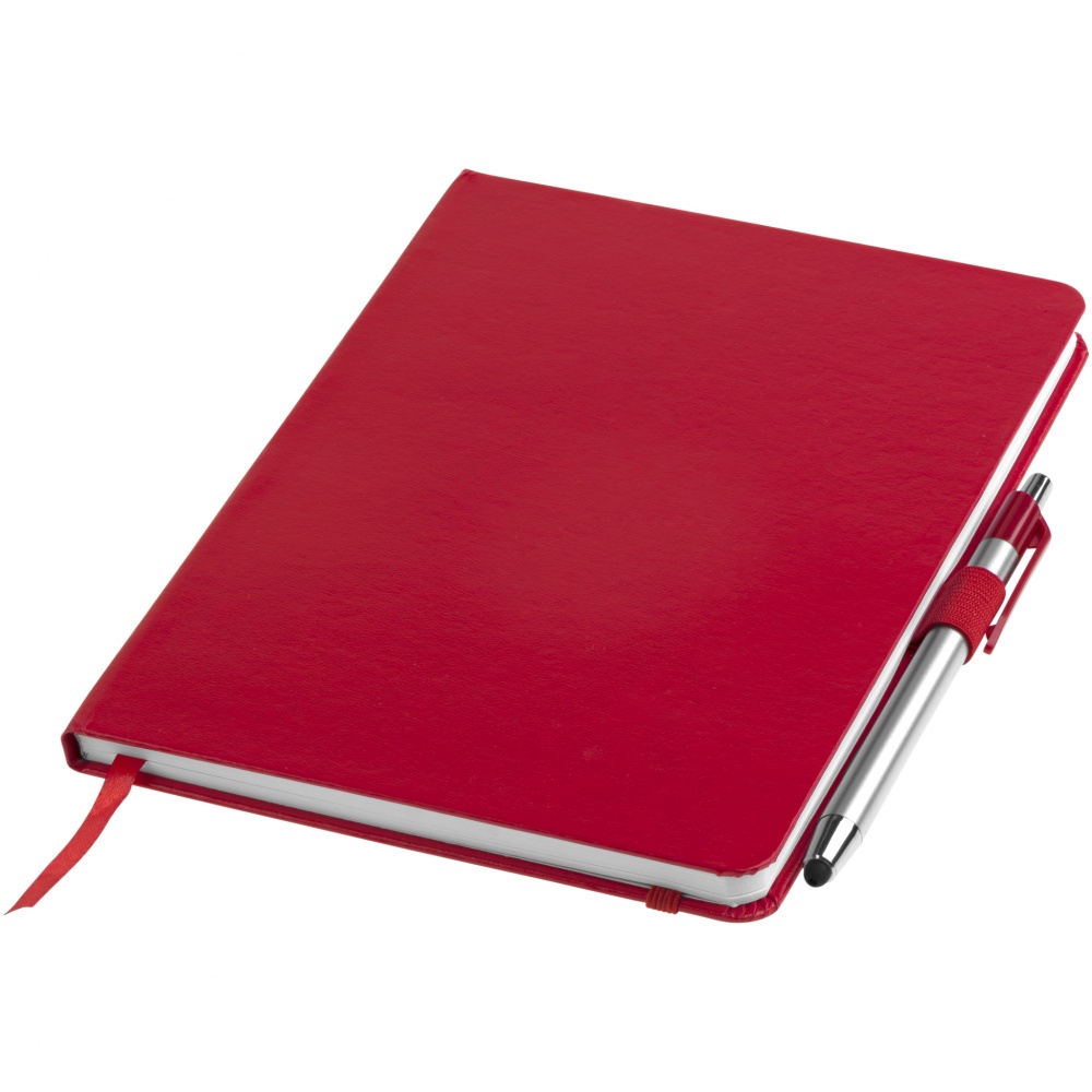 Logotrade mainoslahja tuotekuva: Crown-muistivihko A5 ja styluskuulakärkikynä, punainen