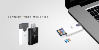 Logo trade liikelahjat tuotekuva: MicroSD ja SD kaardilugeja Silicon Power Comb, valge