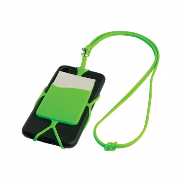 Logo trade liikelahjat tuotekuva: Silikoonist mobiilitasku kaardihoidjaga, roheline
