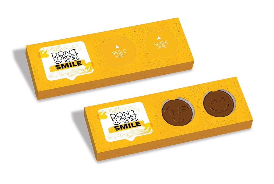 Logotrade liikelahja tuotekuva: Šokolaadist naerunäod pakendis