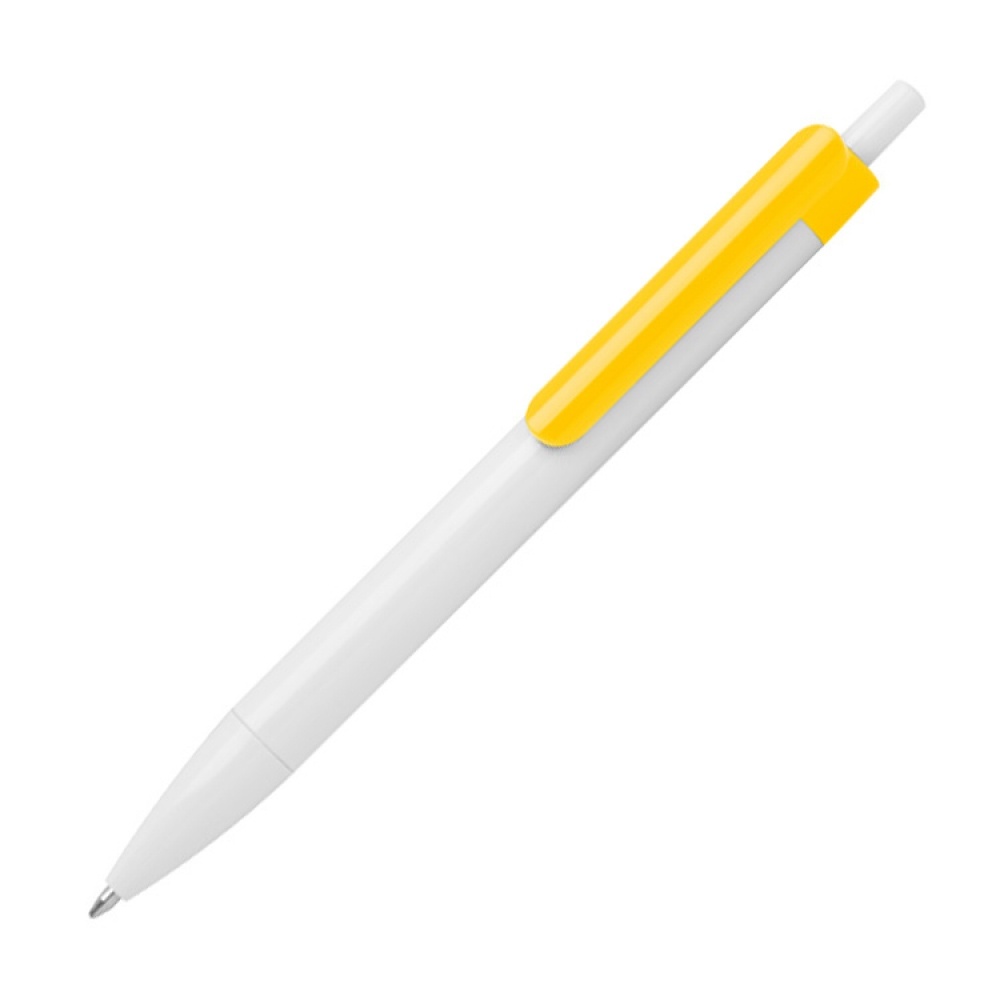 Logo trade liikelahja mainoslahja tuotekuva: Värvilise klipiga pastapliiats, kollane