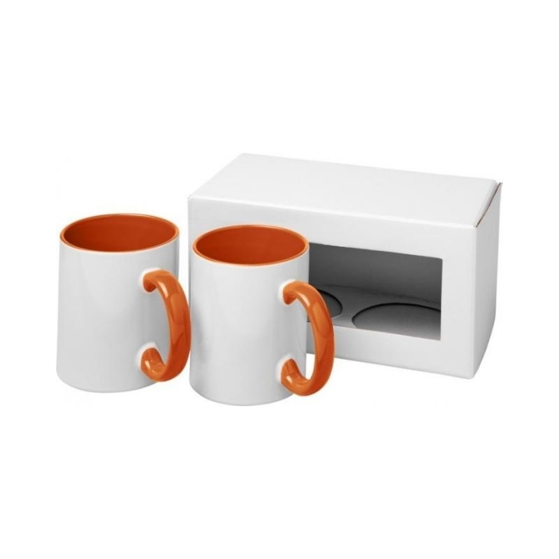 Logotrade mainoslahjat kuva: Ceramic-sublimaatiomuki, 2 kappaleen lahjapakkaus, oranssinpunainen