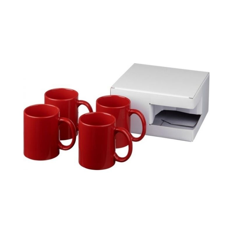 Logotrade mainoslahja tuotekuva: Ceramic-muki, 4 kappaleen lahjapakkaus, punainen