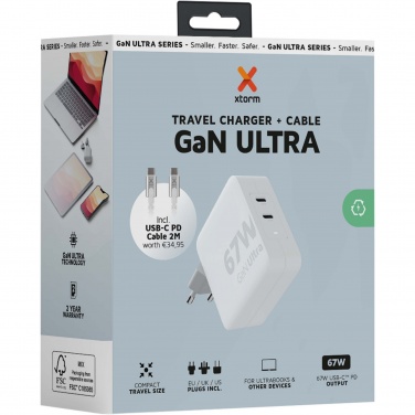 Logotrade mainostuotet kuva: Xtorm XVC2067 GaNUltra 67 W matkalaturi 100 W USB-C PD -kaapelilla