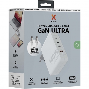 Logo trade mainoslahjat ja liikelahjat kuva: Xtorm XVC2140 GaNUltra 140 W matkalaturi 240 W USB-C PD -kaapelilla