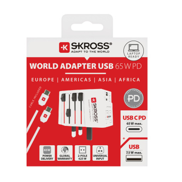 Logotrade liikelahja tuotekuva: SKROSS World Travel adapteri MUV 65W PD USB C -kaapelilla