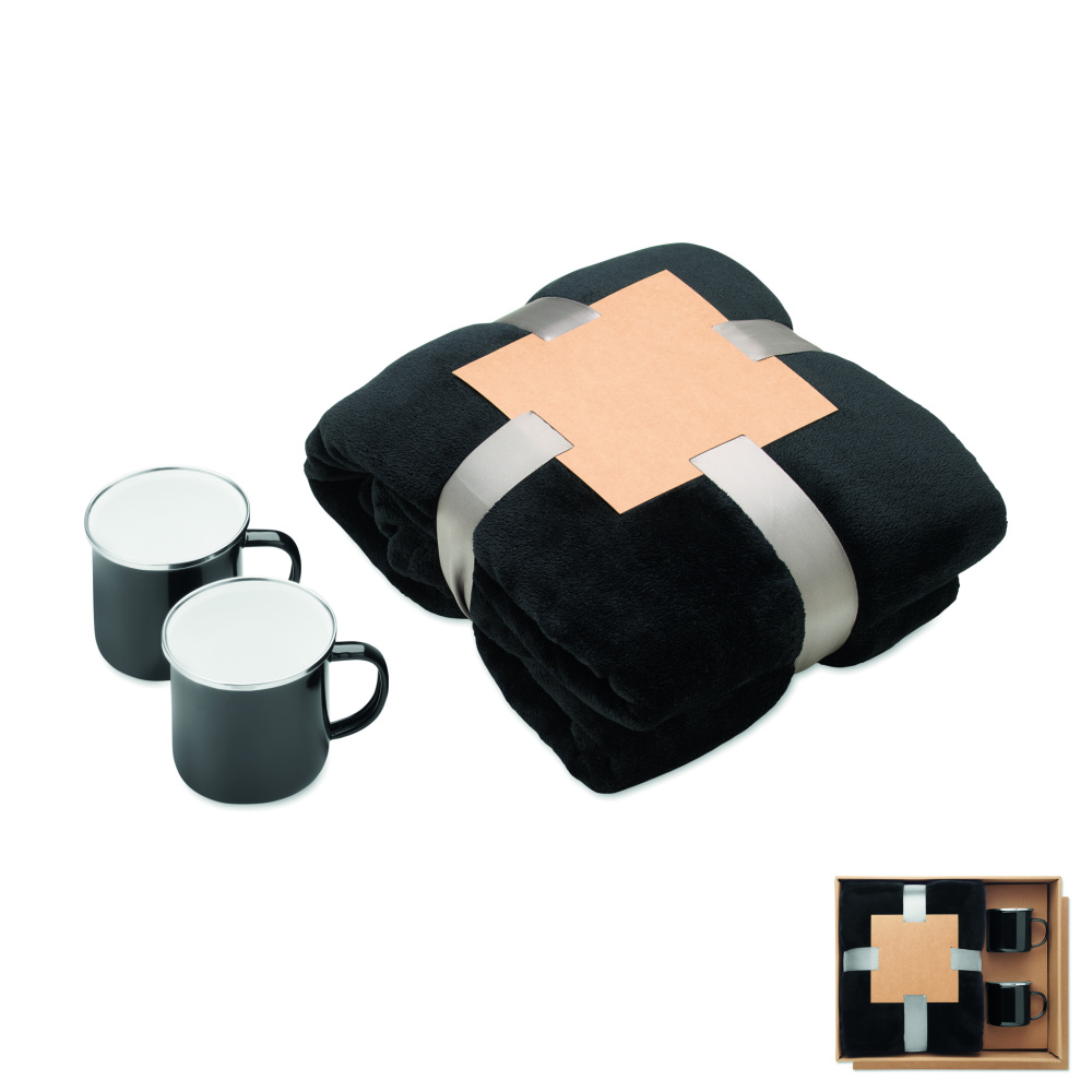 Logotrade liikelahja tuotekuva: Fleecehuopa & 2 mukia setti