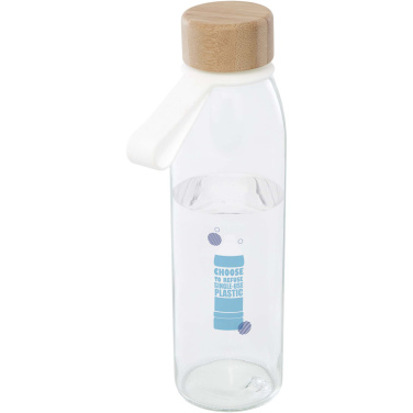 Logotrade reklaminės dovanos nuotrauka: Porto 500 ml stiklinis vandens butelis su silikonine rankena ir bambukiniu dangteliu