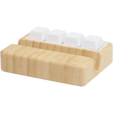 Logotrade dovana nuotrauka: „Algol“ perdirbto plastiko telefono stovas ir žaislas-juodas fidget'as su bambuko detalėmis