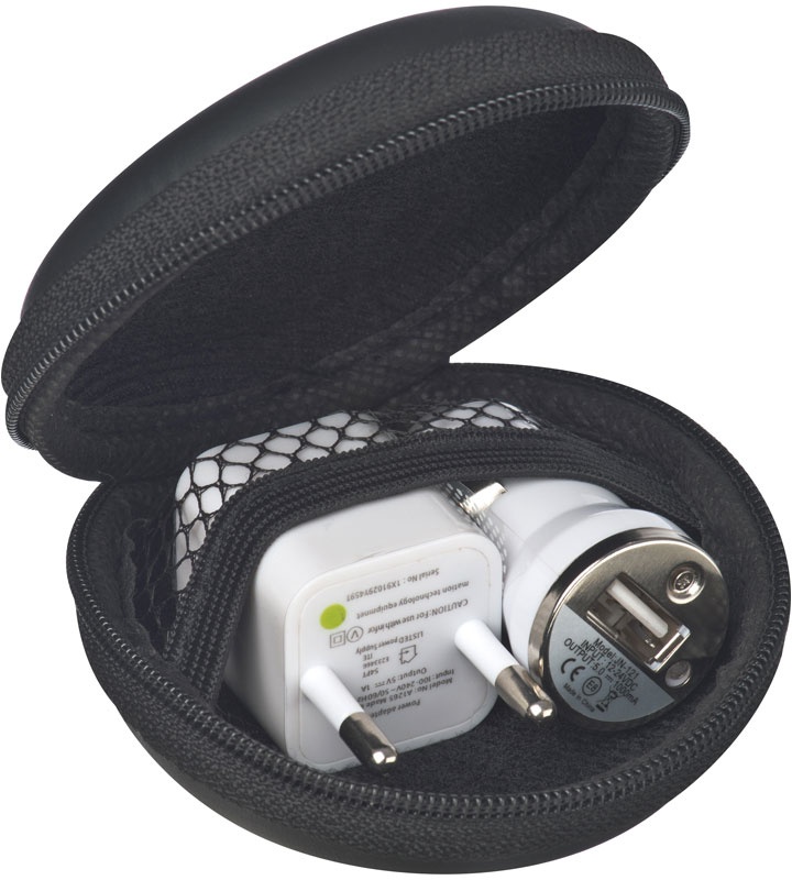 Логотрейд pекламные продукты картинка: Набор зарядка USB и штекер, черный