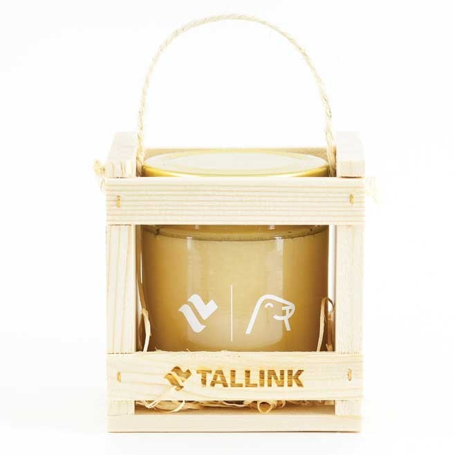 Логотрейд pекламные cувениры картинка: Mёд в деревянной подарочной коробке 200 г с логотипом