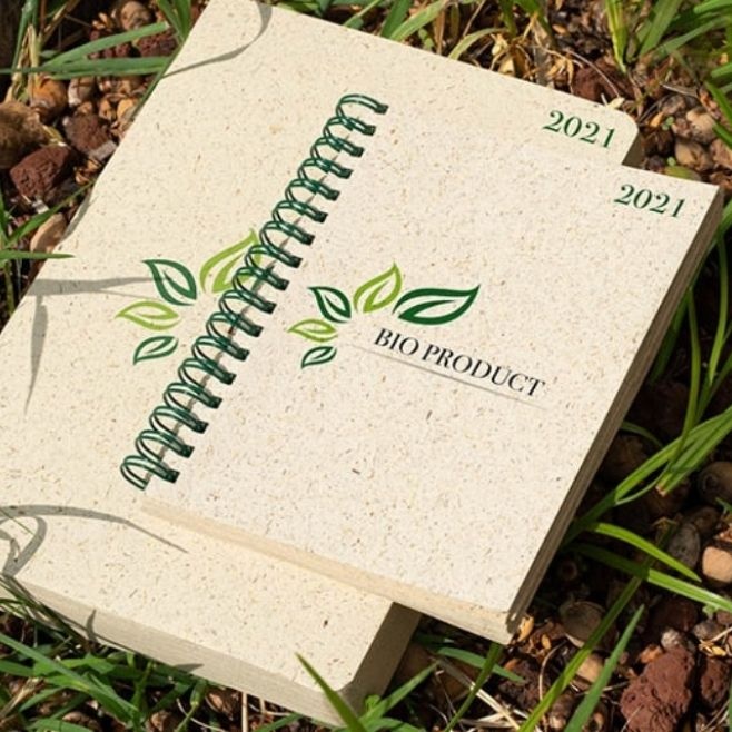 Лого трейд бизнес-подарки фото: Блокнот Erba из травы, бежевый