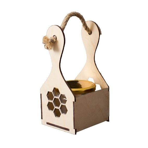 Лого трейд pекламные cувениры фото: Деревянная корзинка для меда, бежевая