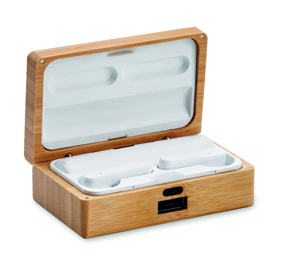 Логотрейд pекламные подарки картинка: TWS earbuds in bamboo case