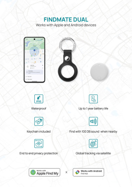 Лого трейд бизнес-подарки фото: Findmate Dual RCS — поисковик предметов из переработанного пластика IPX 5