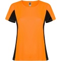 Shanghai kortärmad sport-T-shirt för dam, Fluor Orange / Solid svart