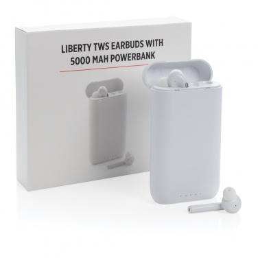 Logotrade profilprodukter bild: Liberty TWS öronsnäckor med 5.000 mAh powerbank