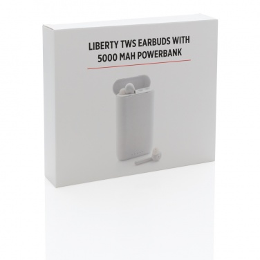 Logotrade presentreklam bild: Liberty TWS öronsnäckor med 5.000 mAh powerbank