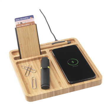 Logotrade kampanjprodukter bild: Bamboo Organizer laddare